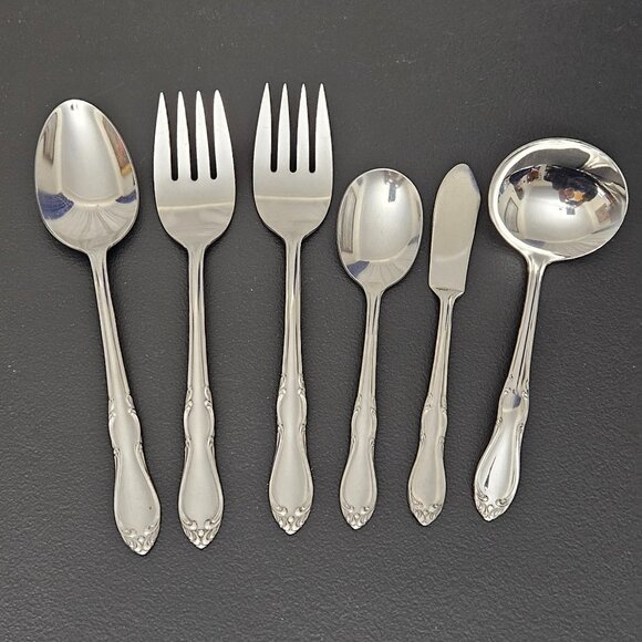 ONEIDA LTD S.L. & G.H. ROGERS STAINLESS 6 PC SERVING SET - Picture 2 of 13